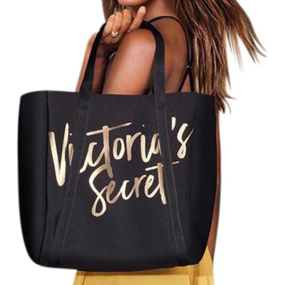 Victoria's Secret Black Cooler Beach Gold Tote Bag - Picture 1 of 2